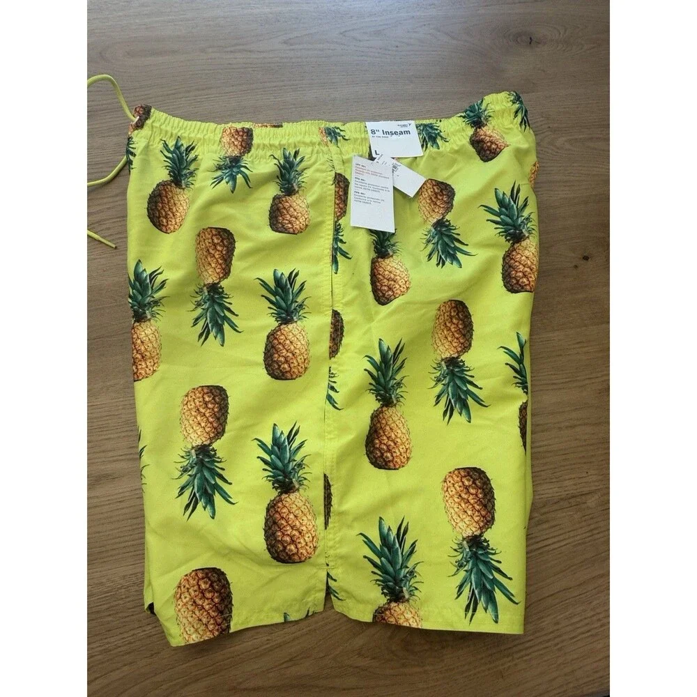 Old Navy Men's Large Pineapple Print Swim Trunks Mesh Liner 40+ UV New with NWT